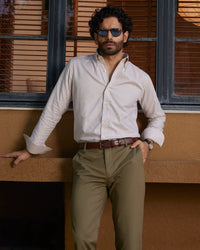 Giza Cotton Brown & White Twill Checked Shirt