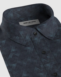 Japanese Dimensional Cube Printed Shirt - dark Blue