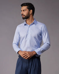 Manhattan Blue & White Textured Striped Shirt