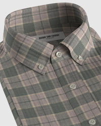 100% Linen Checked Shirt - Green & Beige