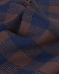 Stretch Cotton Twill Checked Shirt - Brown & Blue