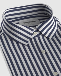 Stretch Cotton Striped Shirt - Navy & White