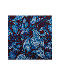 100% Silk Floral Printed Pocket Square - Maroon & Blue