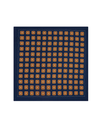 100% Silk Printed Pocket Square - Yellow & Navy