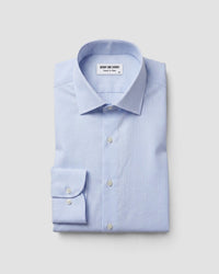 Giza Cotton Light Blue Striped Herringbone Shirt