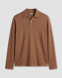 Signature Flat Knit Long Sleeve Polo - Dark Sand