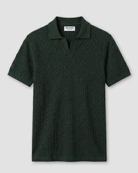 Signature Flat Knit Jacquard Johnny Polo - Green