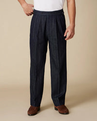 Torino Denim Striped Relaxed Neapolitan Pants - Mid Blue