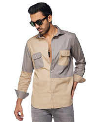 Beige Cut & Sew Twill Shirt