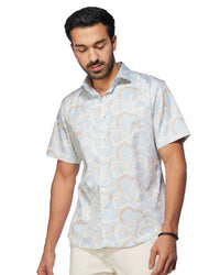 Beige & Blue Line Printed Shirt