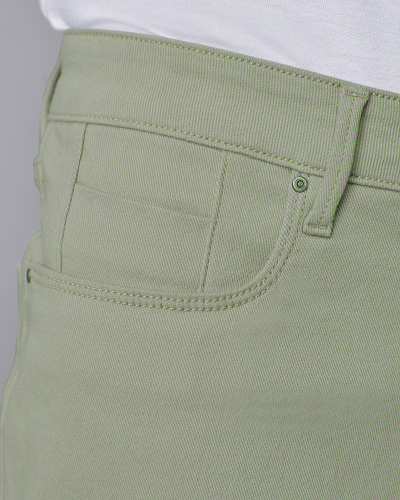 Smoked Twill Stretch Jeans - Light Green