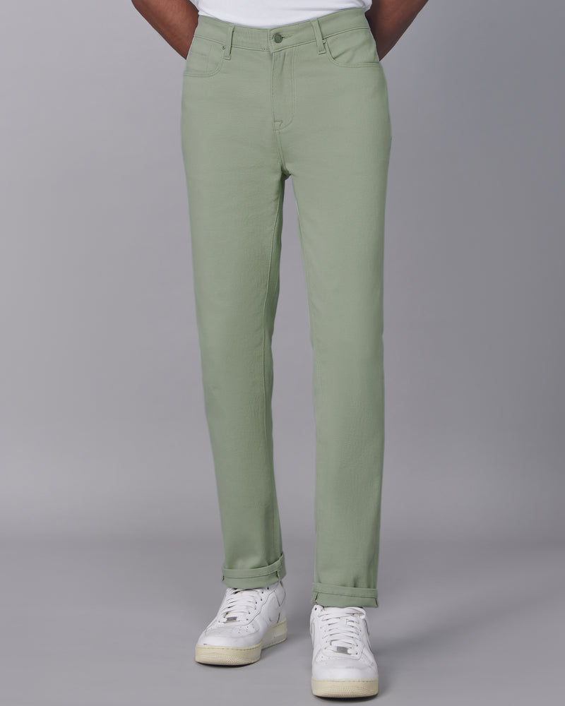 Smoked Twill Stretch Jeans - Light Green.