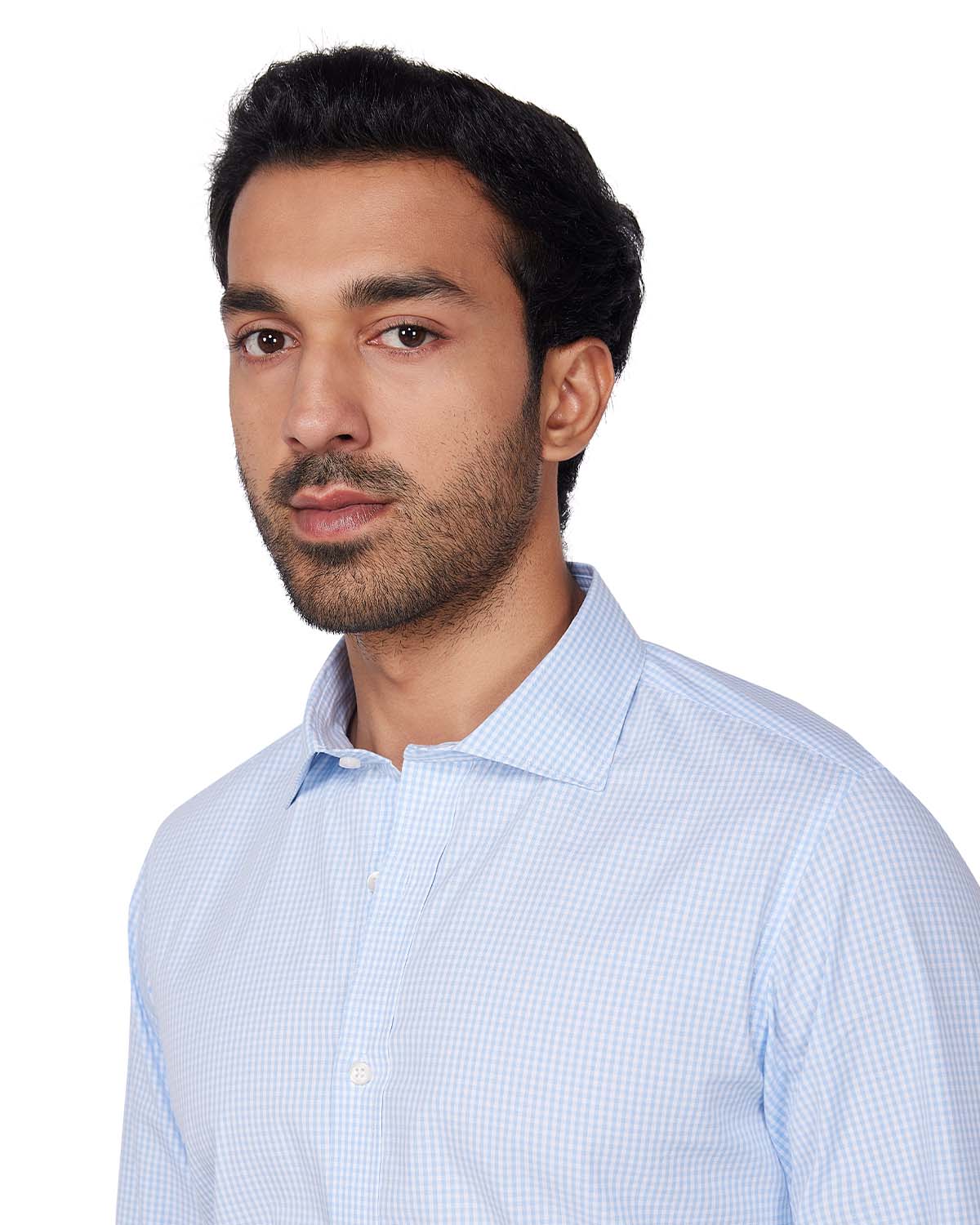 Gingham Checked Shirt - Light Blue & White