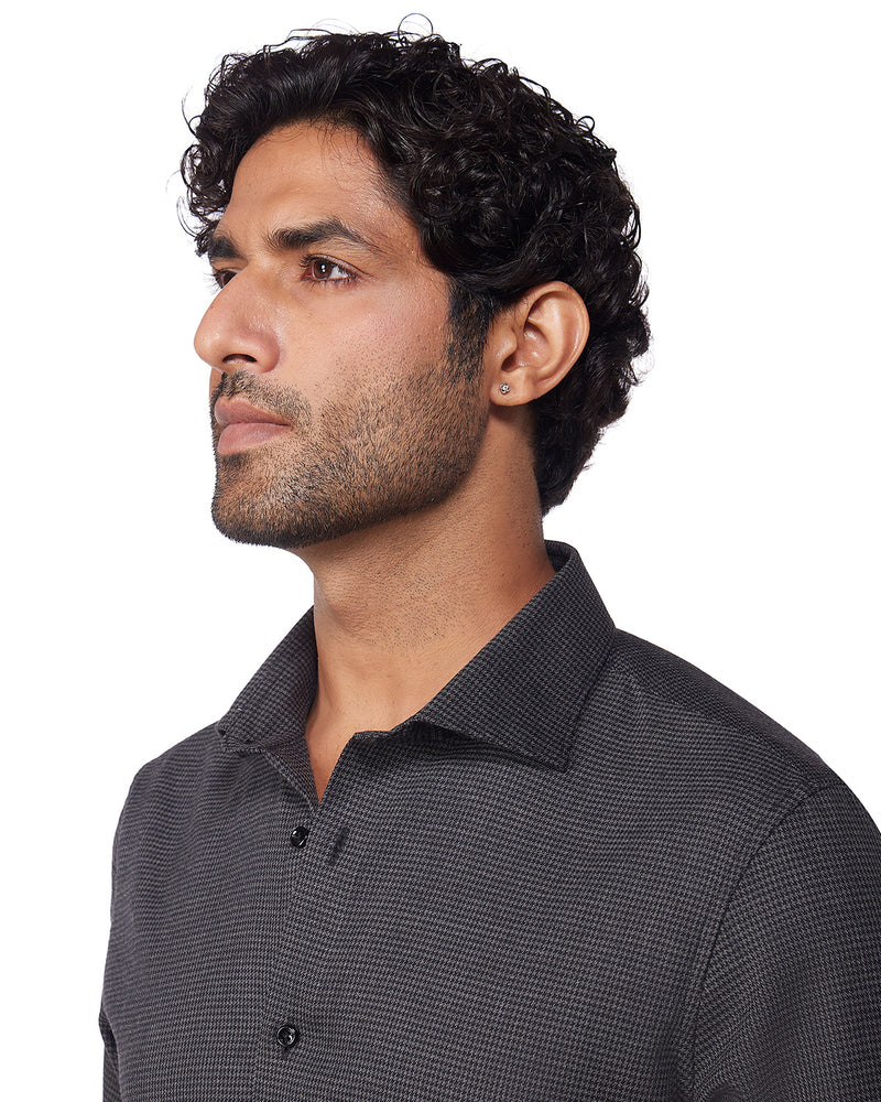 Japanese Blended Wool Stretch Houndstooth Shirt - Dark Grey