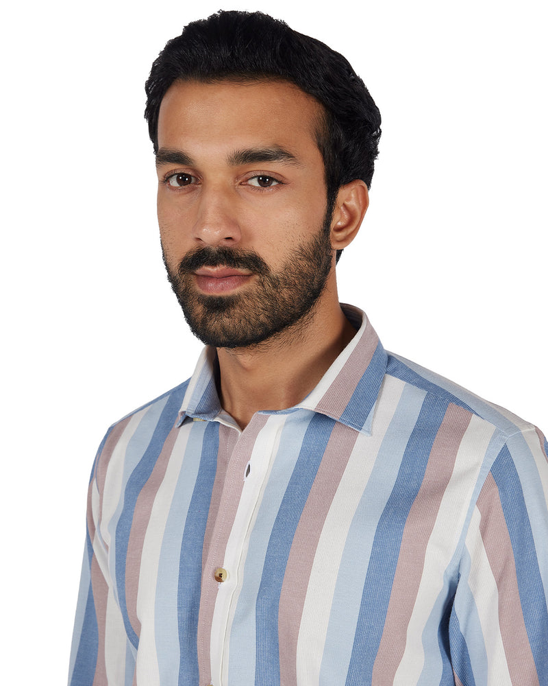 Corduroy Striped Shirt - Pink & Blue