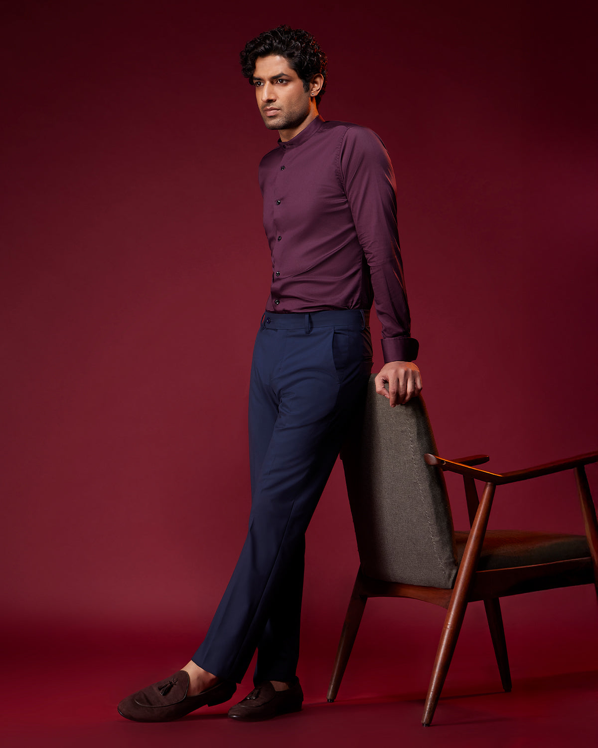Burgundy Satin Shirt - Maroon