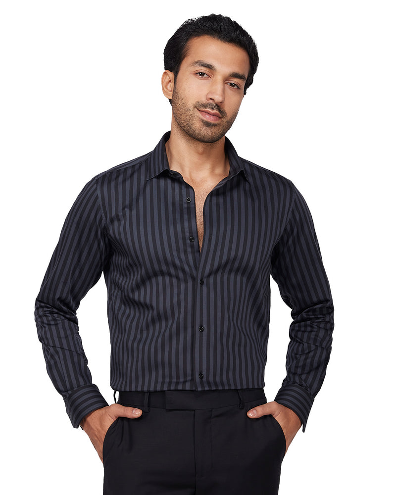Satin Striped Shirt - Black & Grey