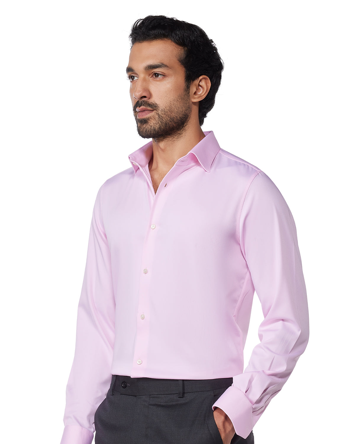 Wrinkle-Free Stretch Satin Shirt - Pink