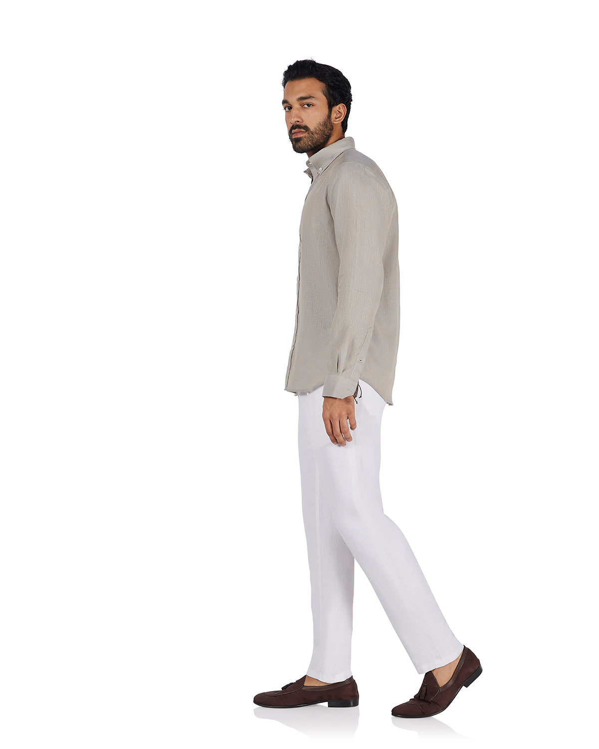 100% Linen Two-Tone Shirt - Beige