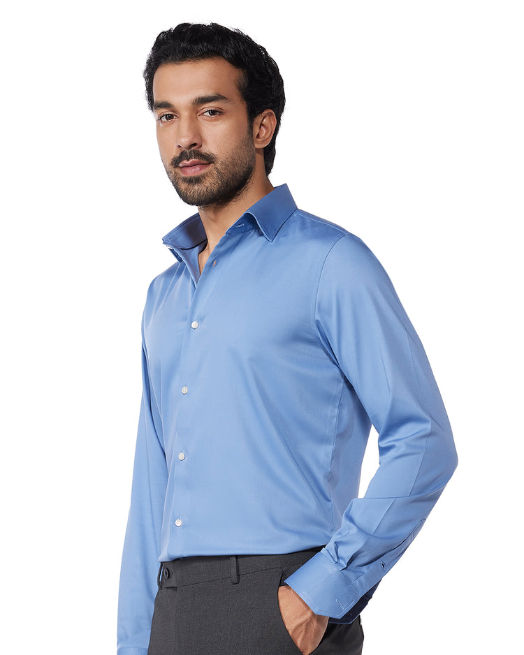 Wrinkle-Free Stretch Satin Shirt - Blue