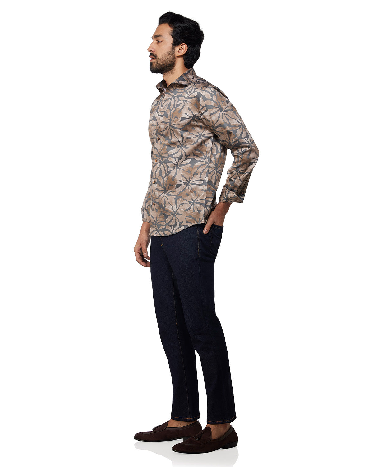 Floral Printed Shirt - Brown & Grey