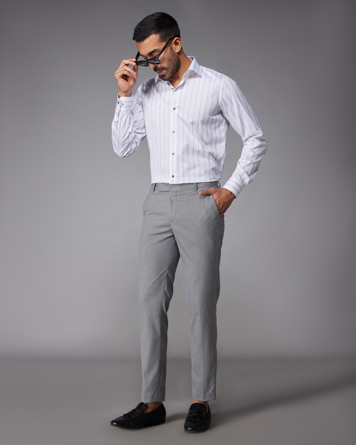 Twill Striped Shirt - Grey & White