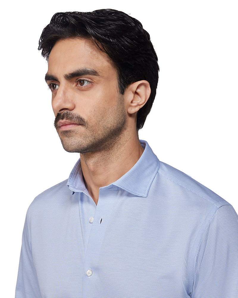 Japanese Stretch Houndstooth Knit Shirt - Light Blue