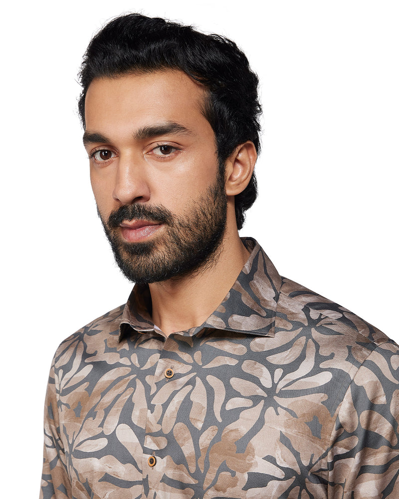 Floral Printed Shirt - Brown & Grey