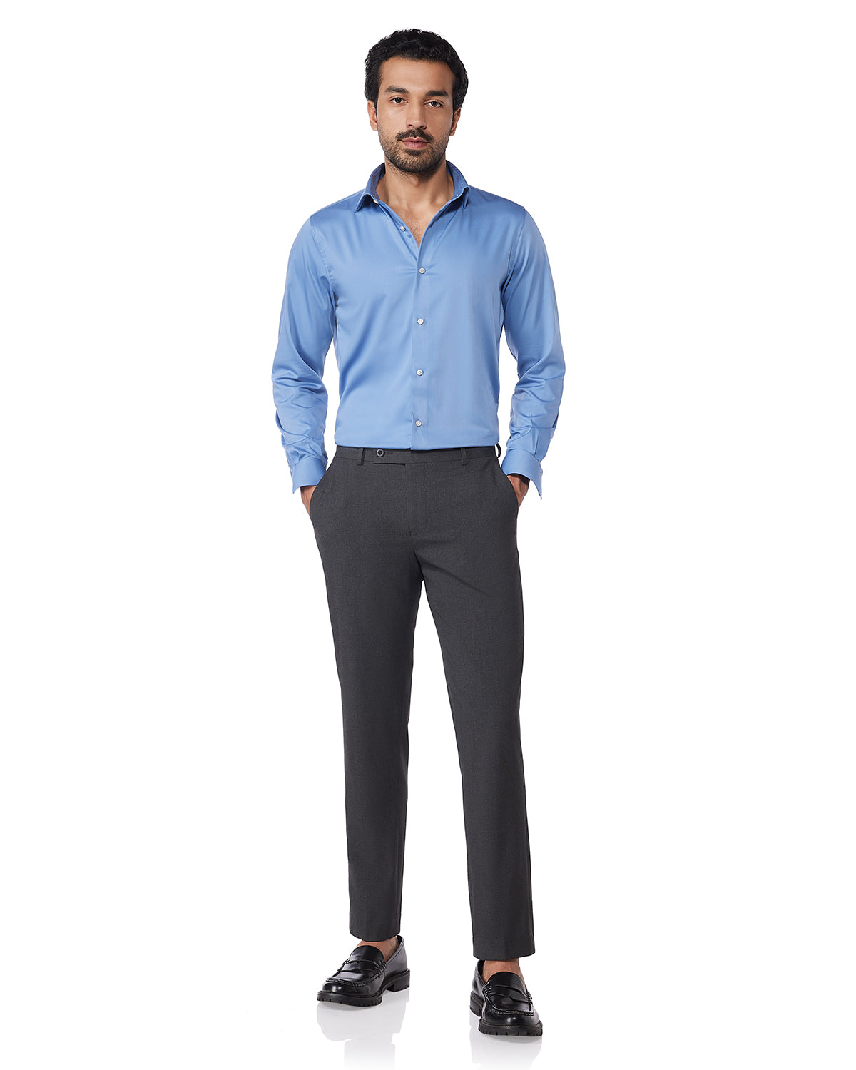 Wrinkle-Free Stretch Satin Shirt - Blue