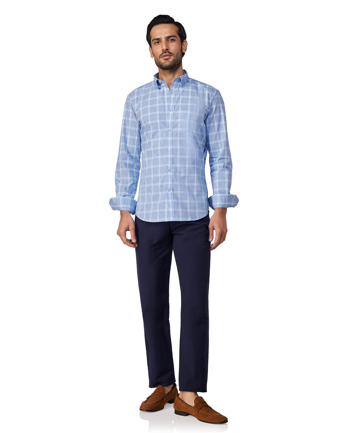 Soft Oxford Checked Shirt - Blue