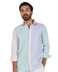 Green Oxford Striped Patchwork Shirt