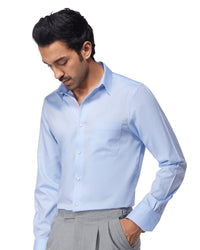 Cotton Herringbone Shirt - Light Blue