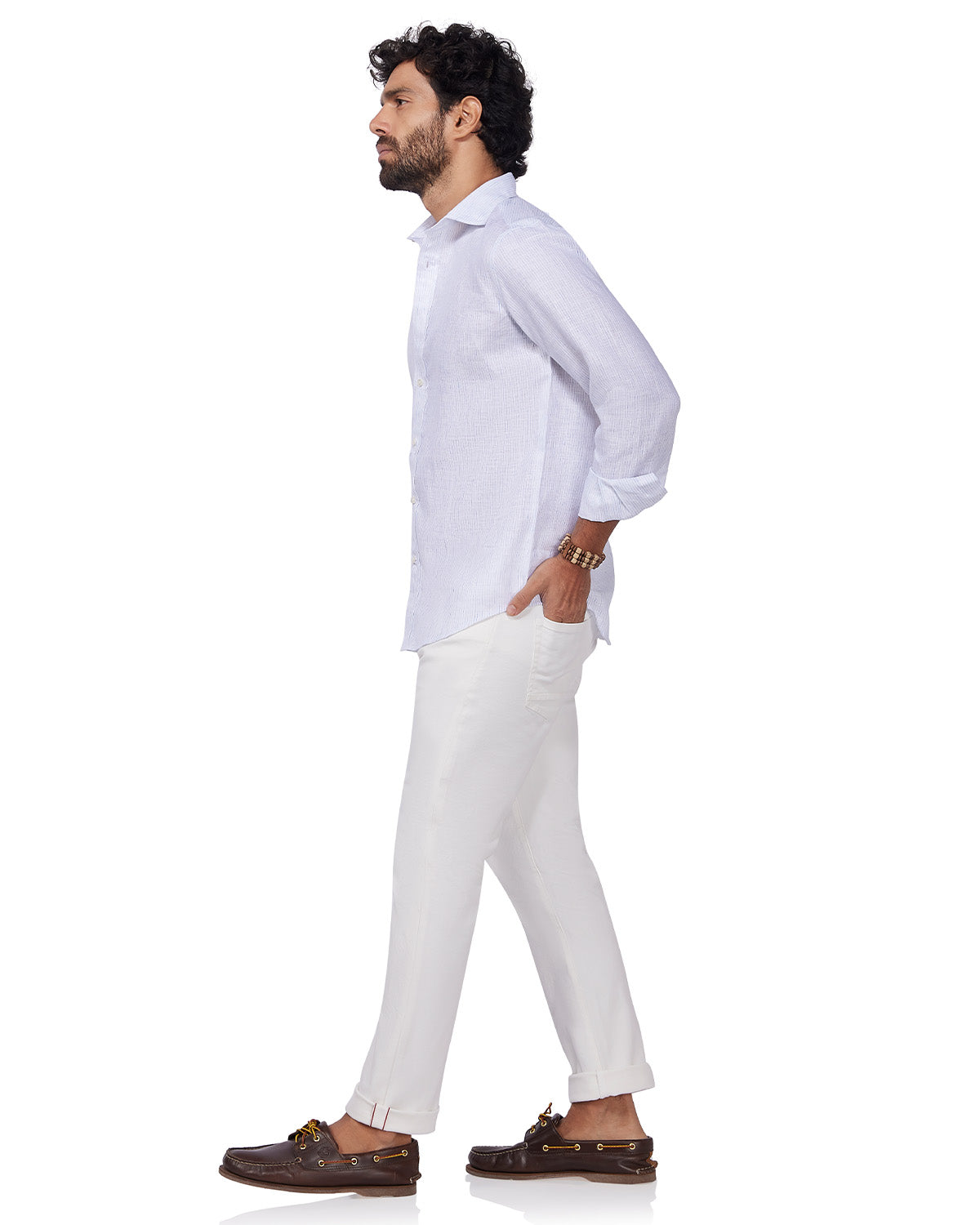 100% Linen Thin Striped Shirt - Blue & White