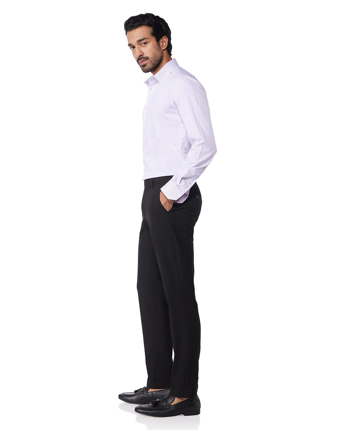 Wrinkle-Free Bamboo-Blend Stretch Striped Shirt - Lavender