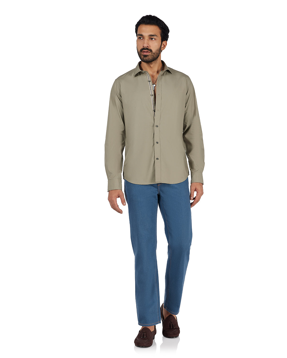 Cotton Poplin Shirt -  Olive