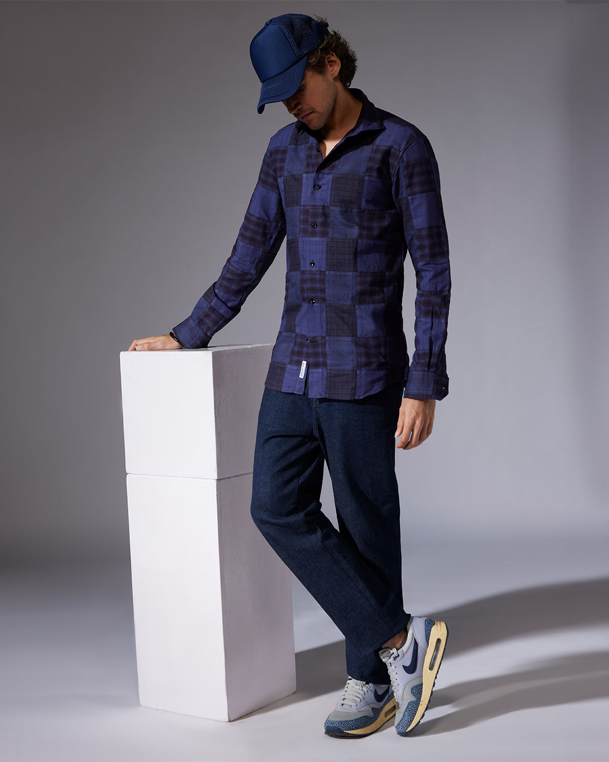 Japanese Oxford Patchwork Checked Shirt - Purple