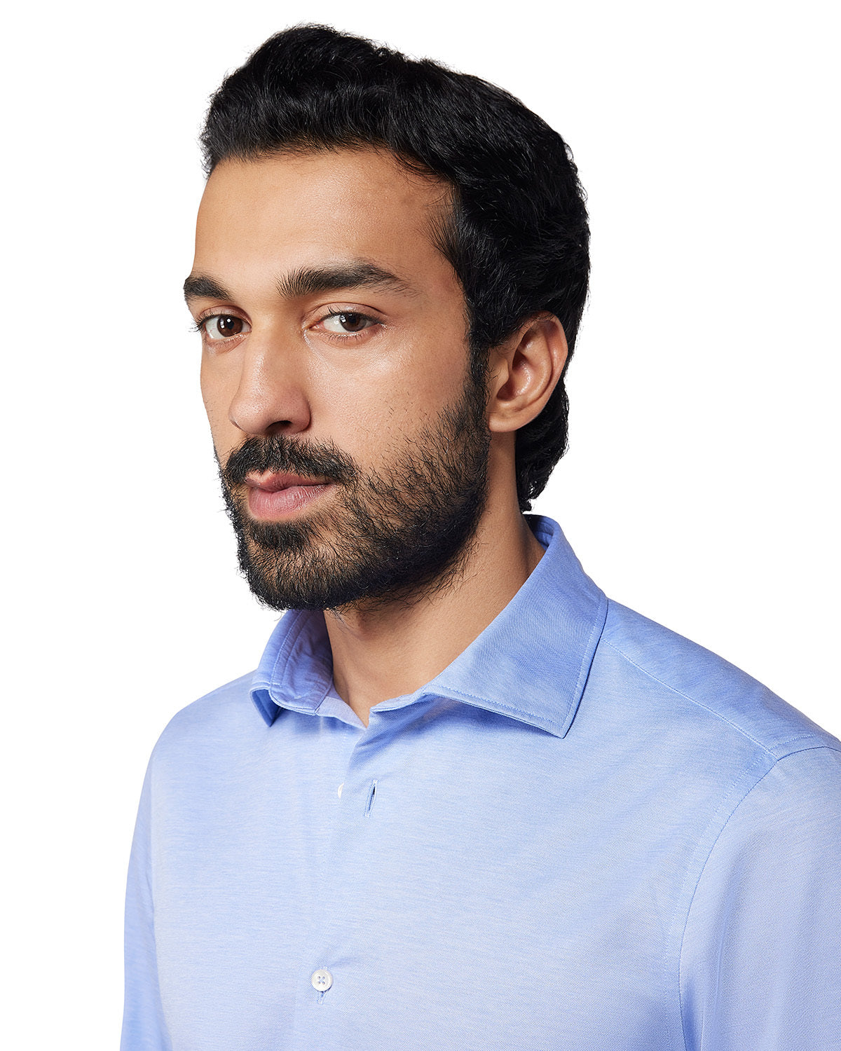 Stretch Cotton Knit Shirt - Blue