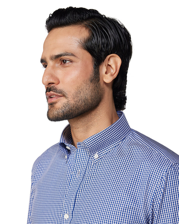 Giza Cotton Gingham Checked Shirt - Navy