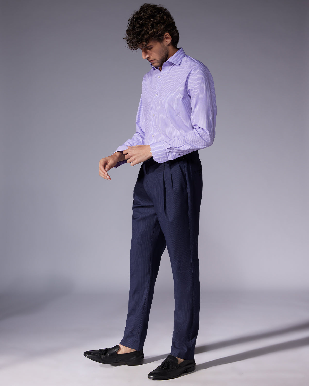 Cotton Striped Shirt - Purple & White