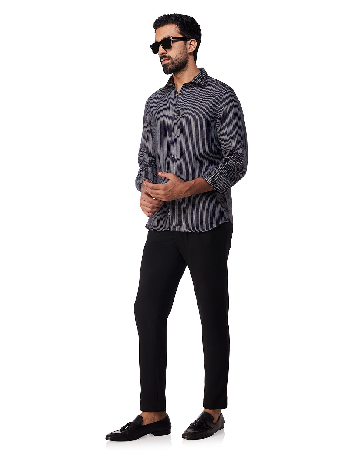 100% Linen Striped Shirt - Black & White