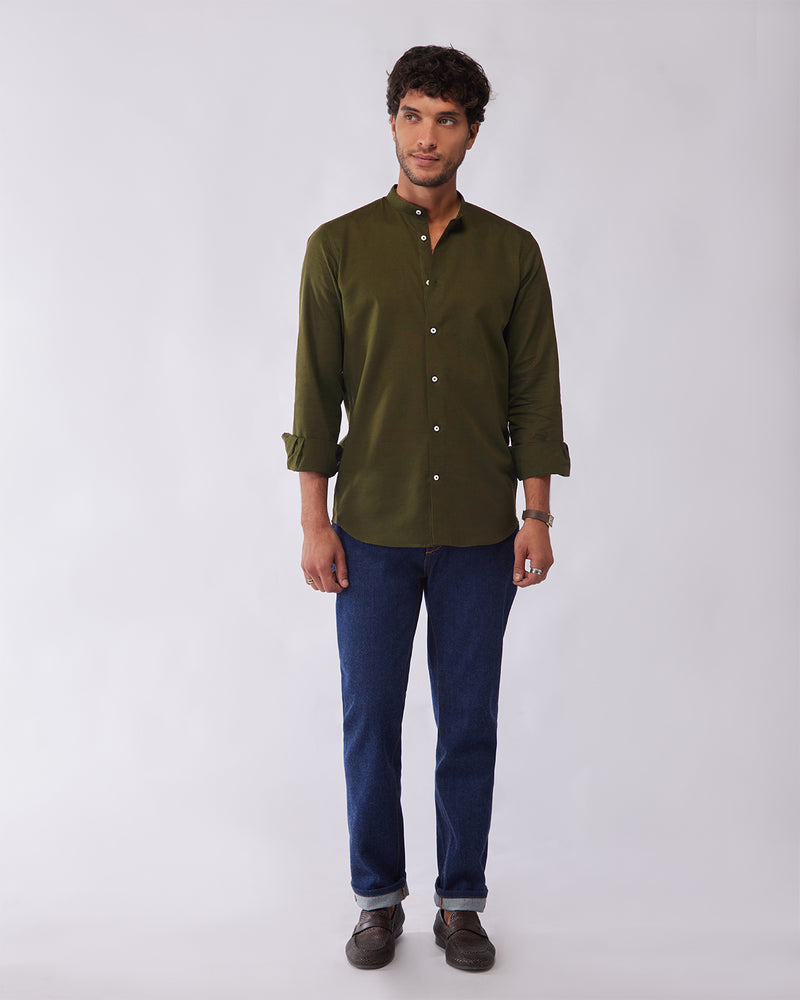 Olive Cotton Linen Shirt