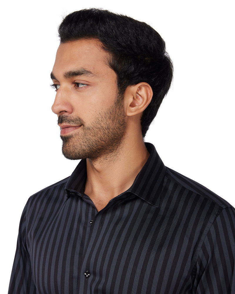 Satin Striped Shirt - Black & Grey