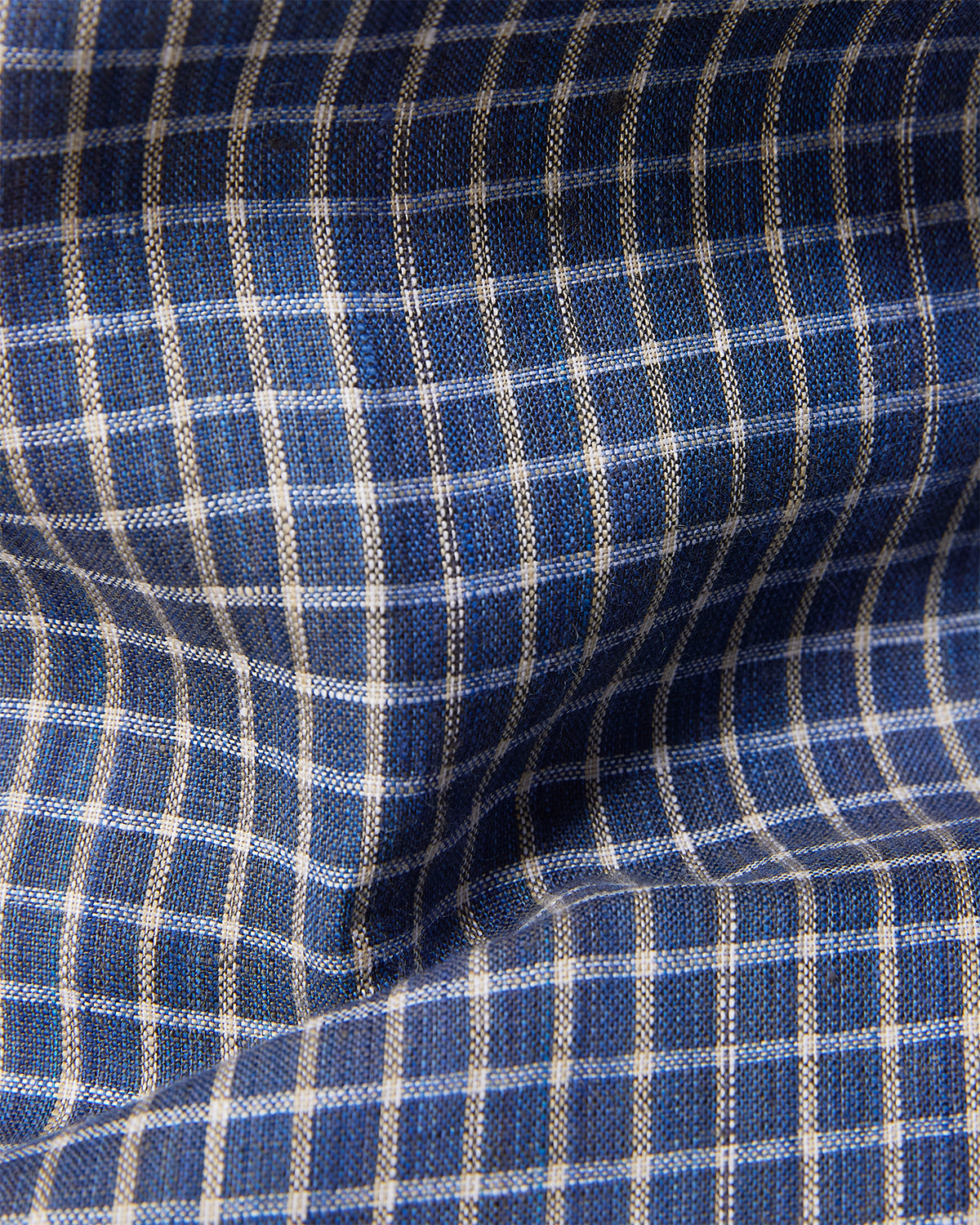 100% Linen Checked Shirt - Navy
