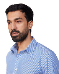 Giza Cotton Bengal Striped Shirt - Blue