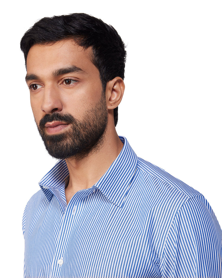 Giza Cotton Bengal Striped Shirt - Blue