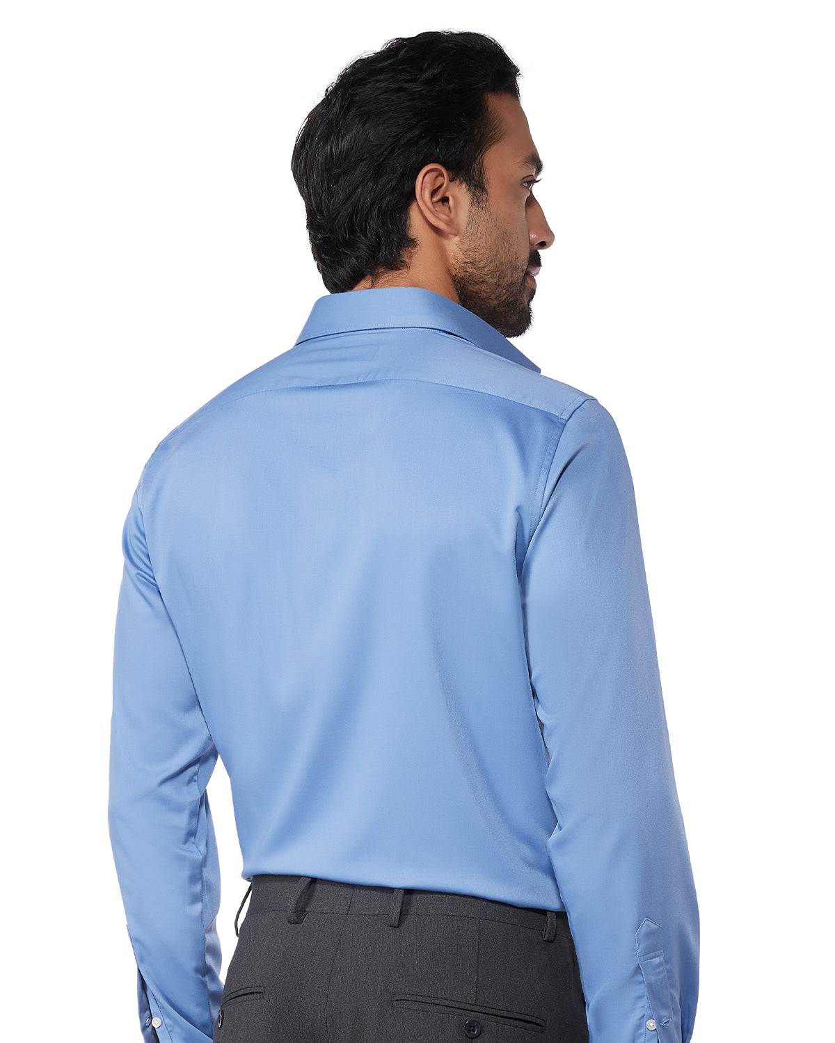 Wrinkle-Free Stretch Satin Shirt - Blue