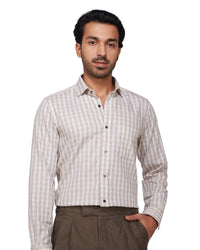 Dobby Checked Shirt - Beige