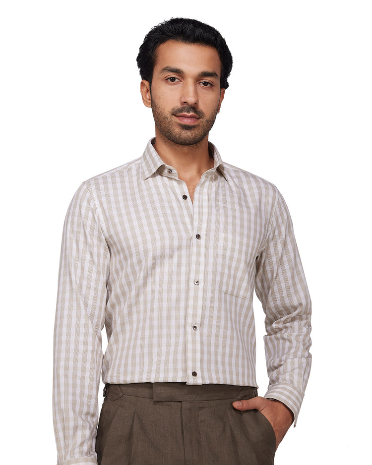 Dobby Checked Shirt - Beige