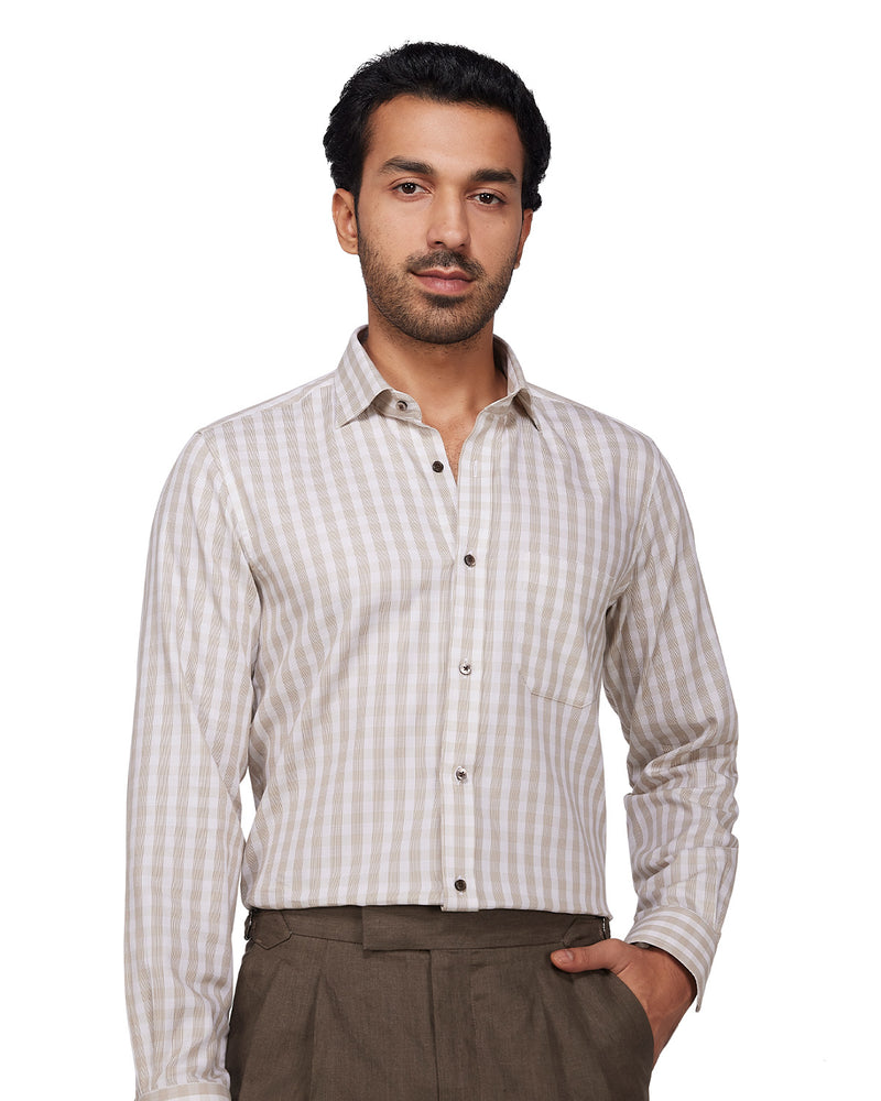 Dobby Checked Shirt - Beige