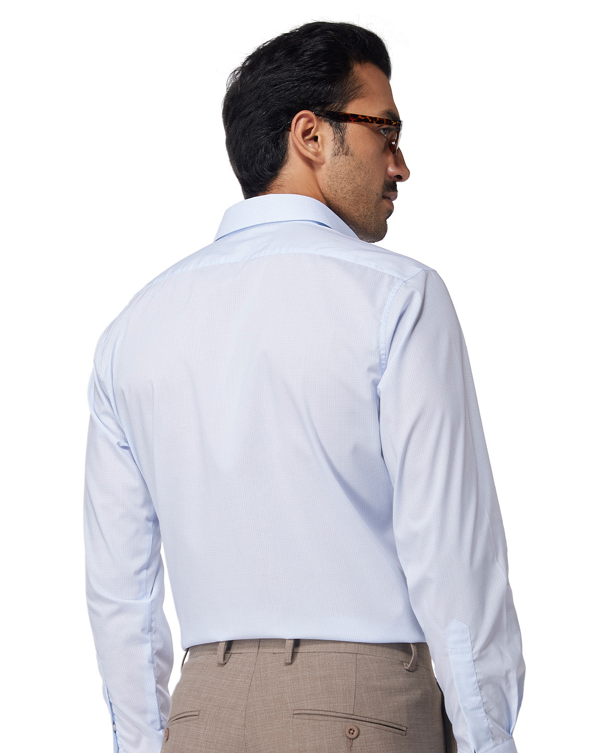 Stretch Micro-Checked Shirt - Pale Blue